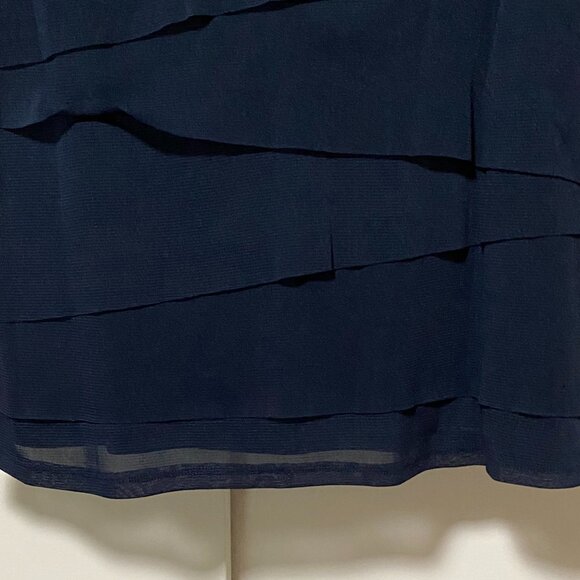 Alfani, Navy layered blouse w/3/4 length navy sheer sleeves, size M - Picture 6 of 7
